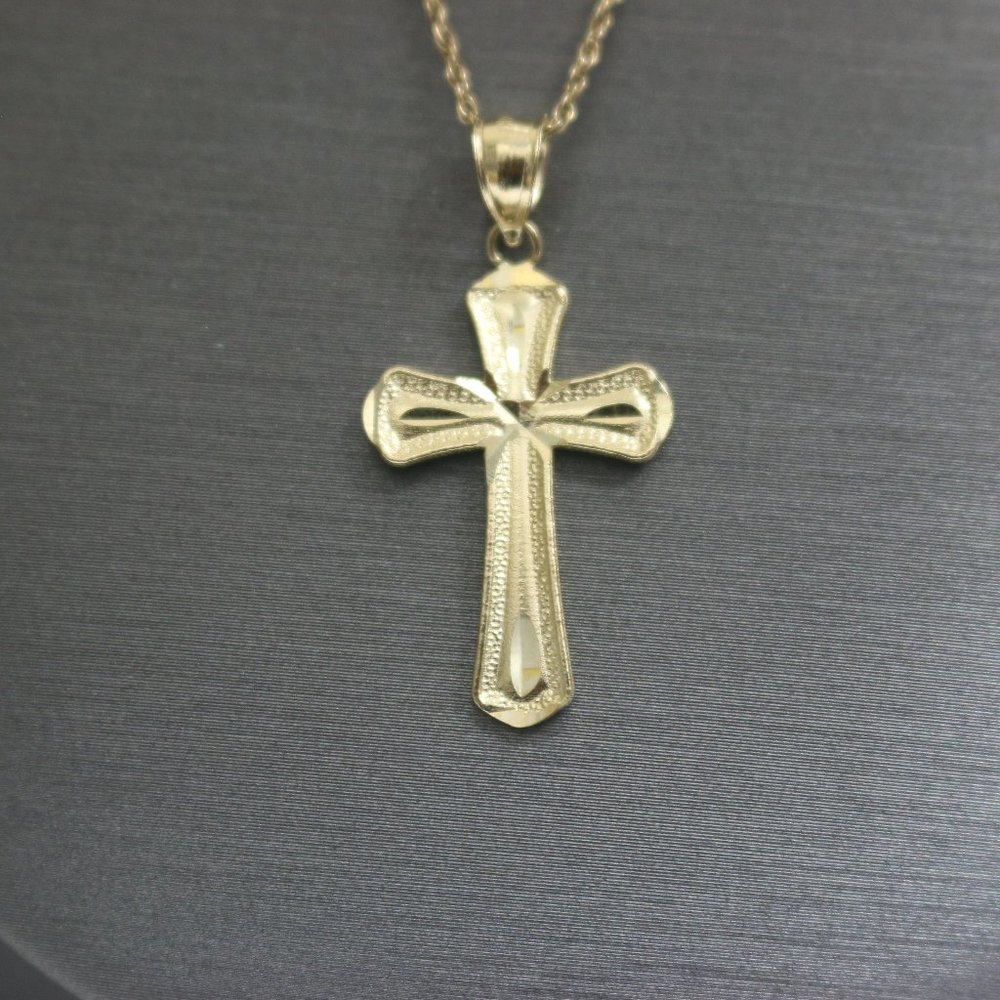 14kt Double-sided Plain Cross Pendant with 14kt Yellow Gold Hollow Rope Chain